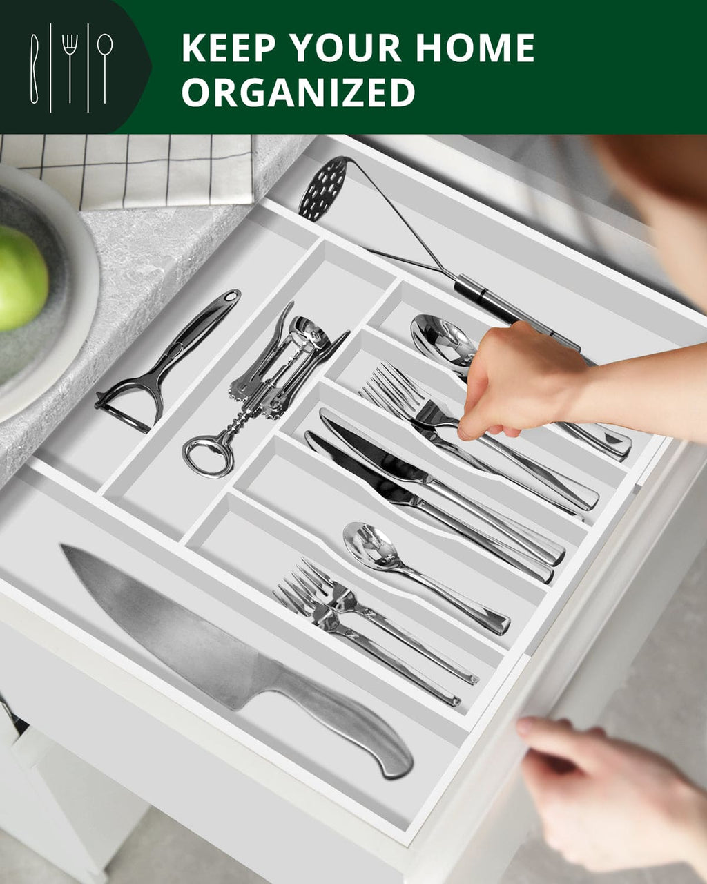 9-Compartment Silverware Drawer Organizer – White