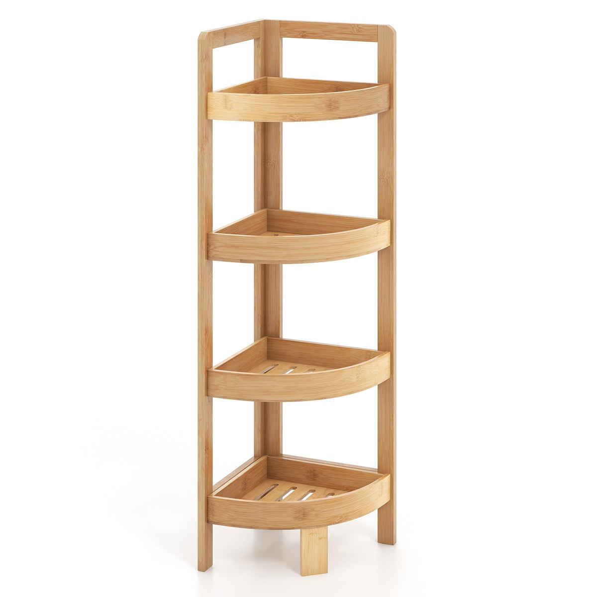 4 Tier Bamboo Corner Shelf Corner Freestanding Storage Organizer Shelving Unit for Bathroom-Natural