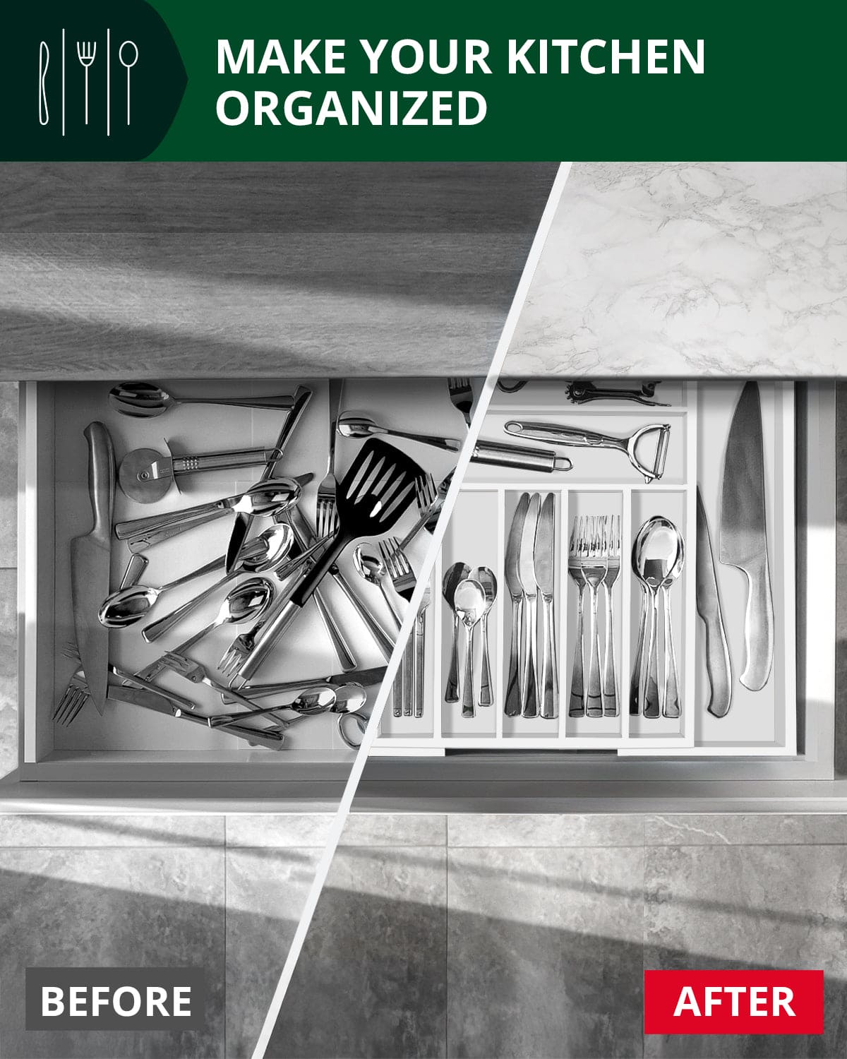 9-Compartment Silverware Drawer Organizer – White