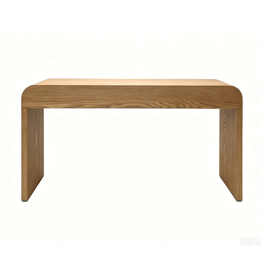 Walnut Curved Design 3-Drawer Long Console Table with Ample Storage - Walnut