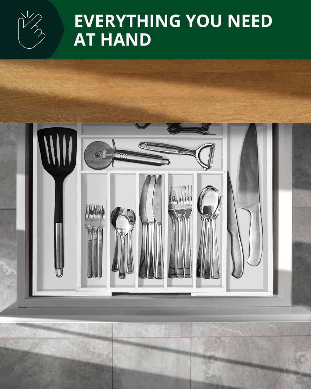 9-Compartment Silverware Drawer Organizer – White
