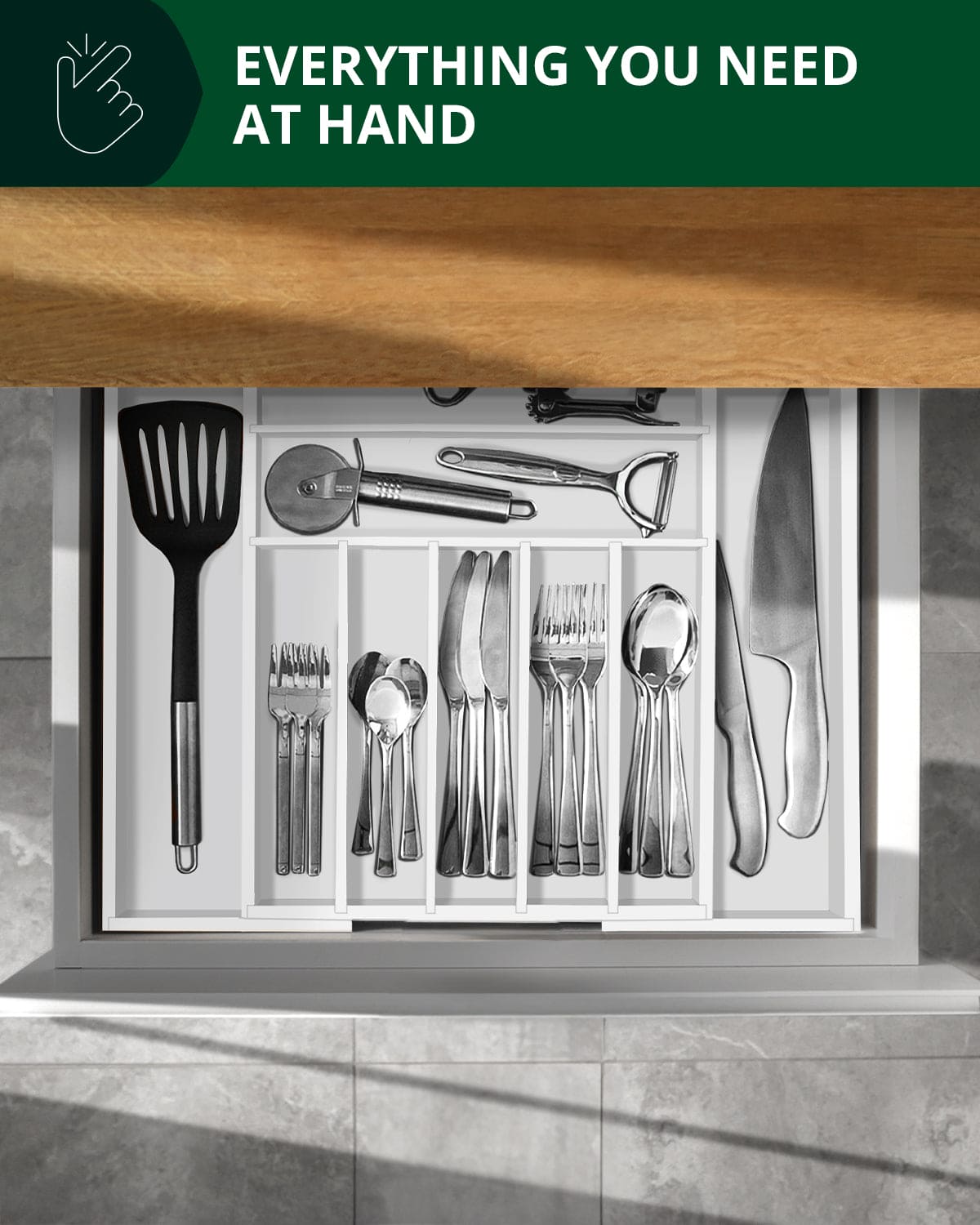 9-Compartment Silverware Drawer Organizer – White