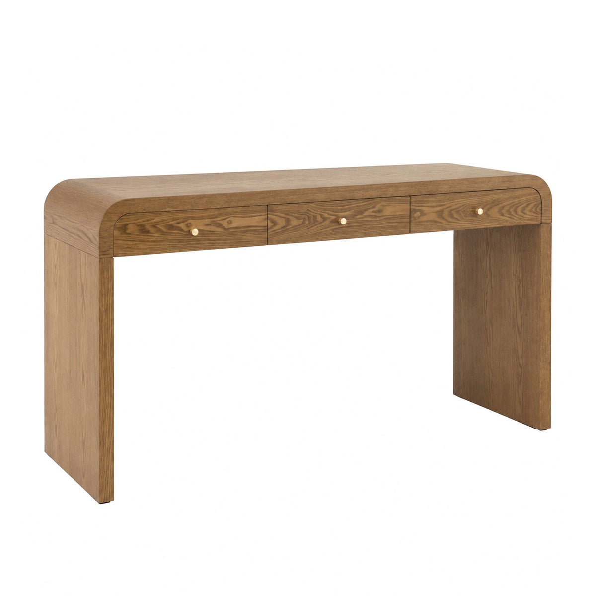 Walnut Curved Design 3-Drawer Long Console Table with Ample Storage - Walnut