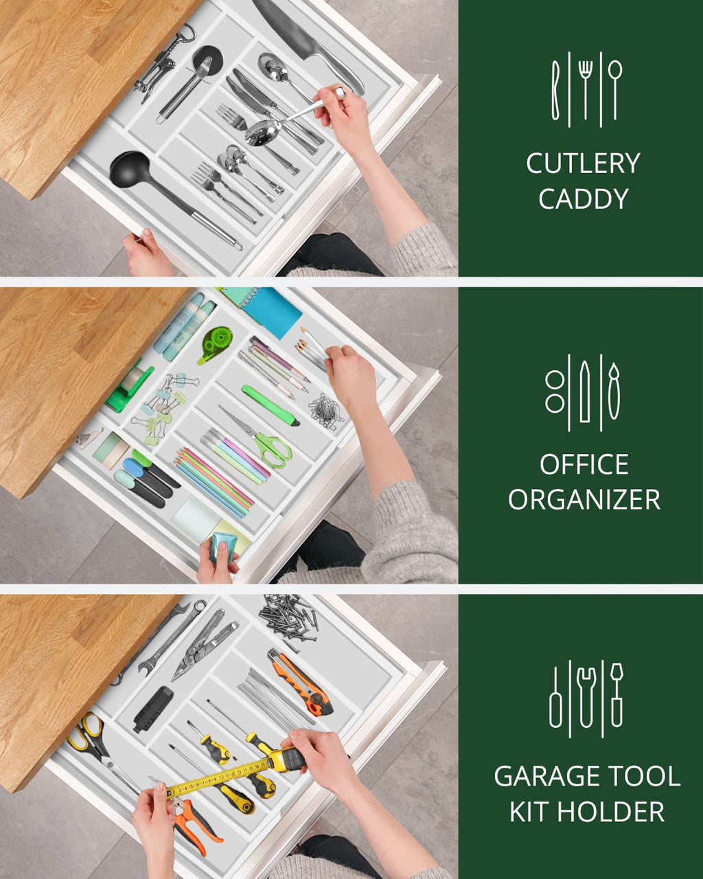 9-Compartment Silverware Drawer Organizer – White
