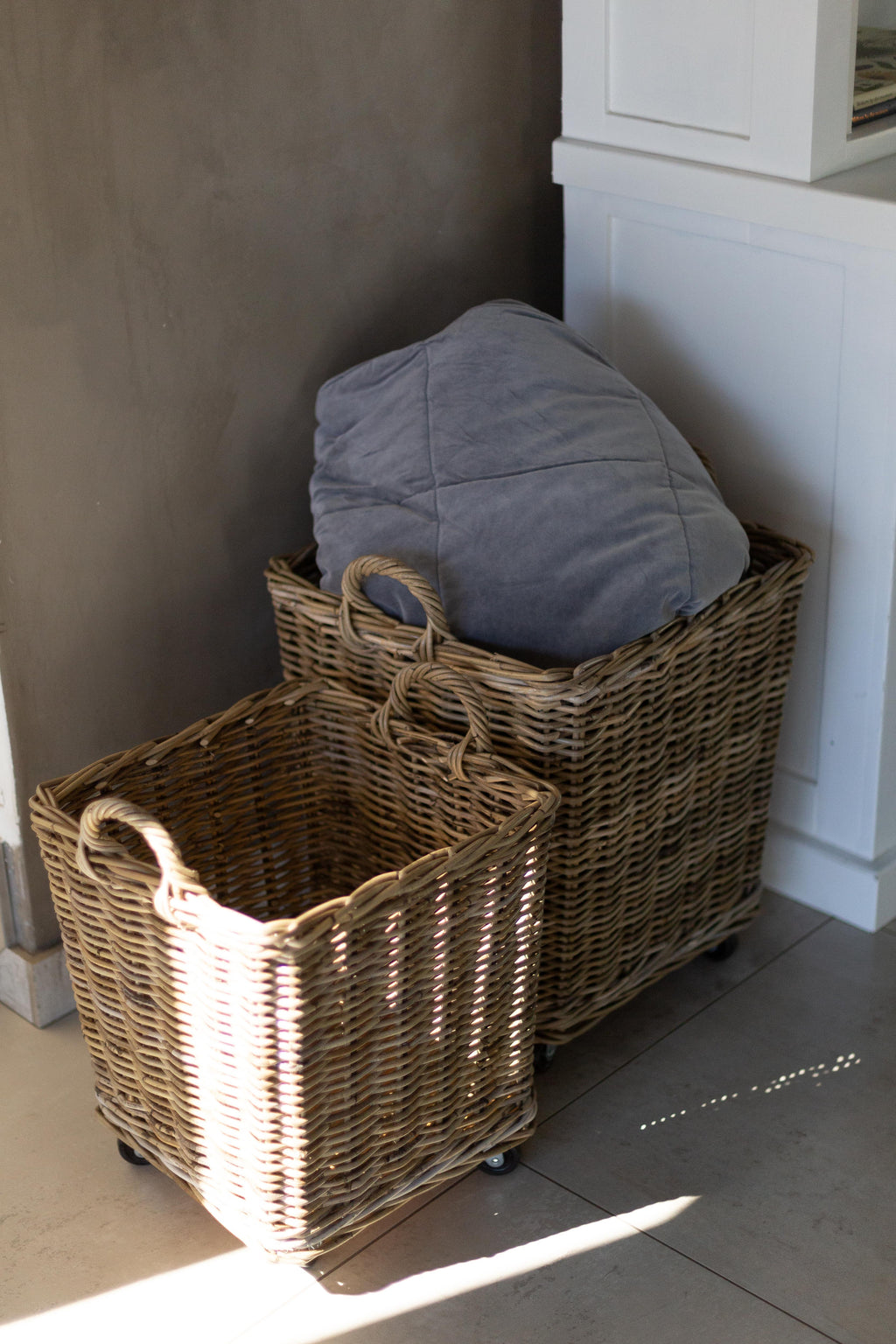 Rattan Rolling Storage Basket – Kubu Grey