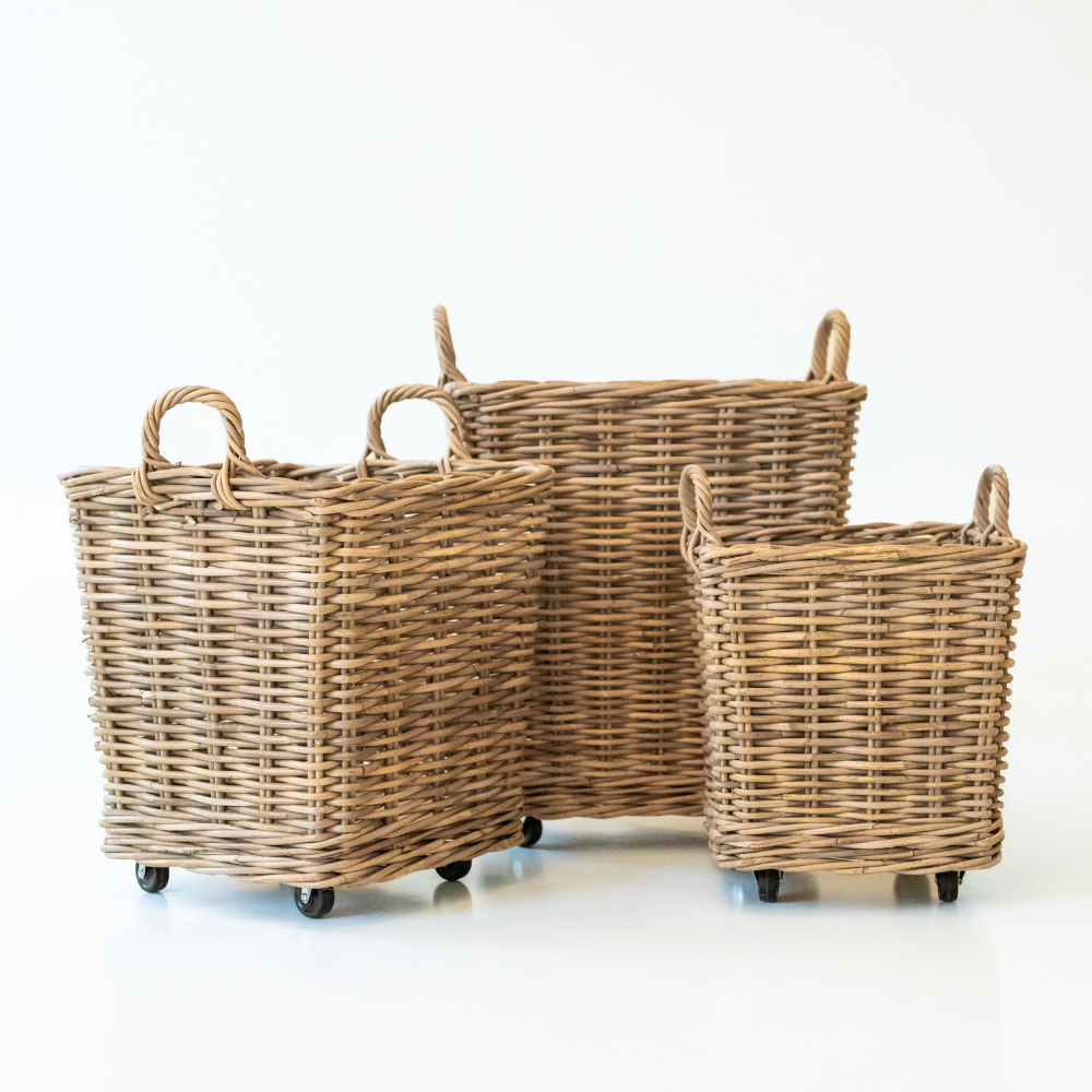 Rattan Rolling Storage Basket – Kubu Grey