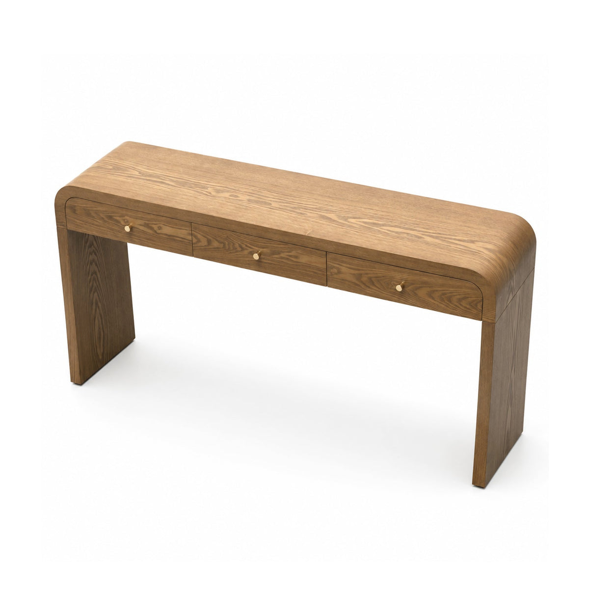 Walnut Curved Design 3-Drawer Long Console Table with Ample Storage - Walnut