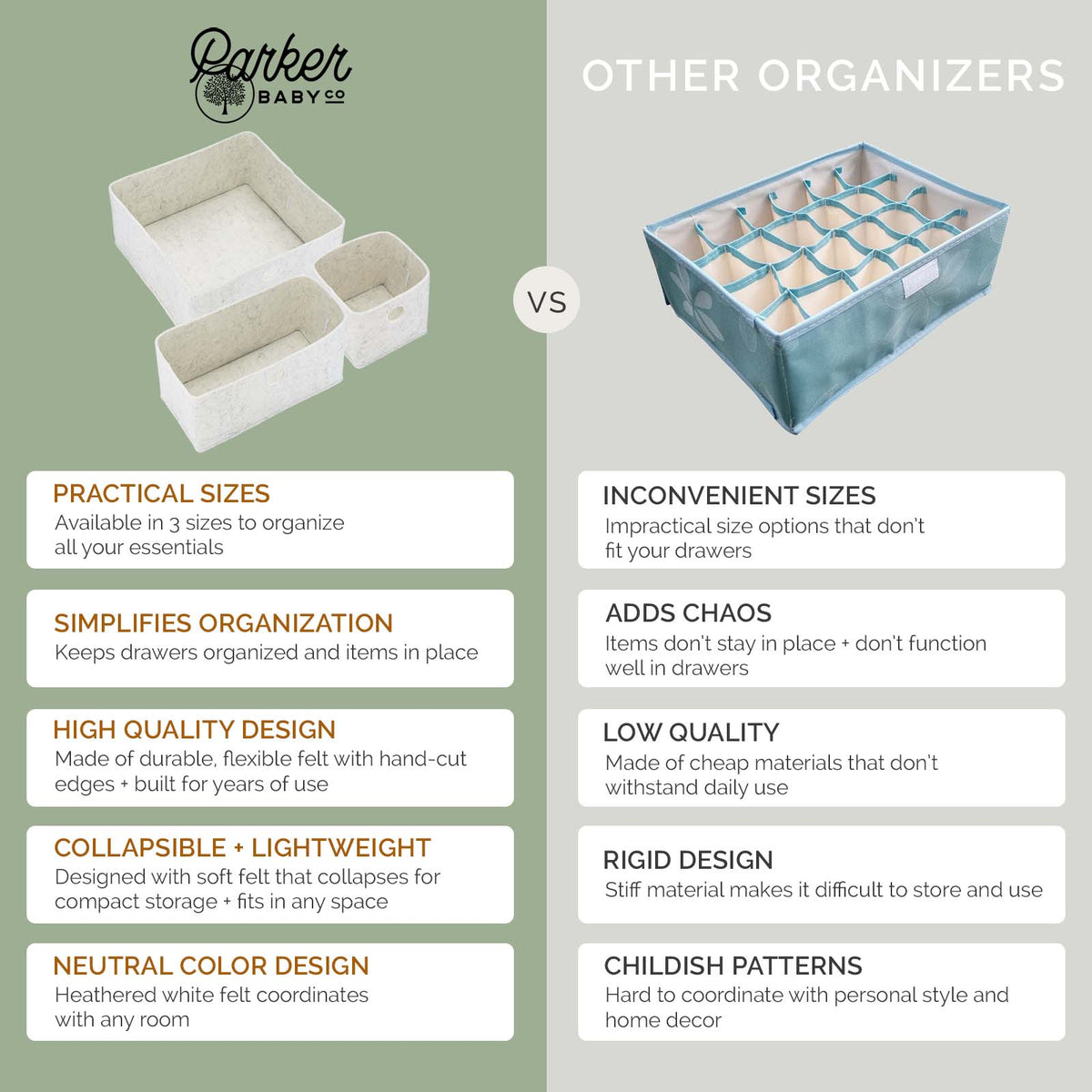Felt Drawer Organizer Set – 3 Piece